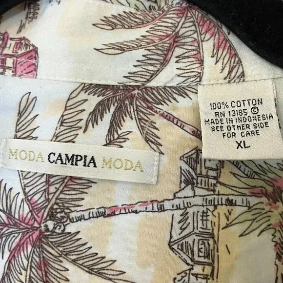 Moda Campia Moda Mens Vintage 90s Hawaiian Tiki Hut Shirt Size XL Beige SP EXC - Picture 7 of 11